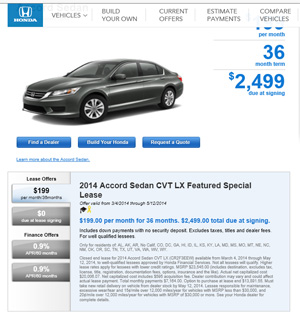 Honda lease calculator for cars